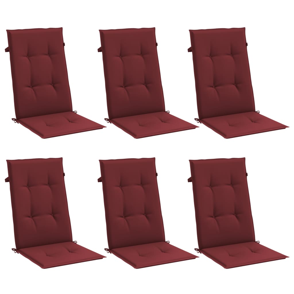 VidaXL coussins de chaise 6 pcs dossier haut 120x50x4 cm tissu mélangé vin rouge