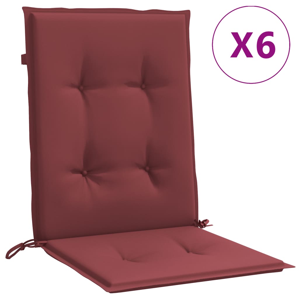 Vidaxx coussins de chaise 6 pcs dossier bas 100x50x4 cm tissu mélangé vin rouge
