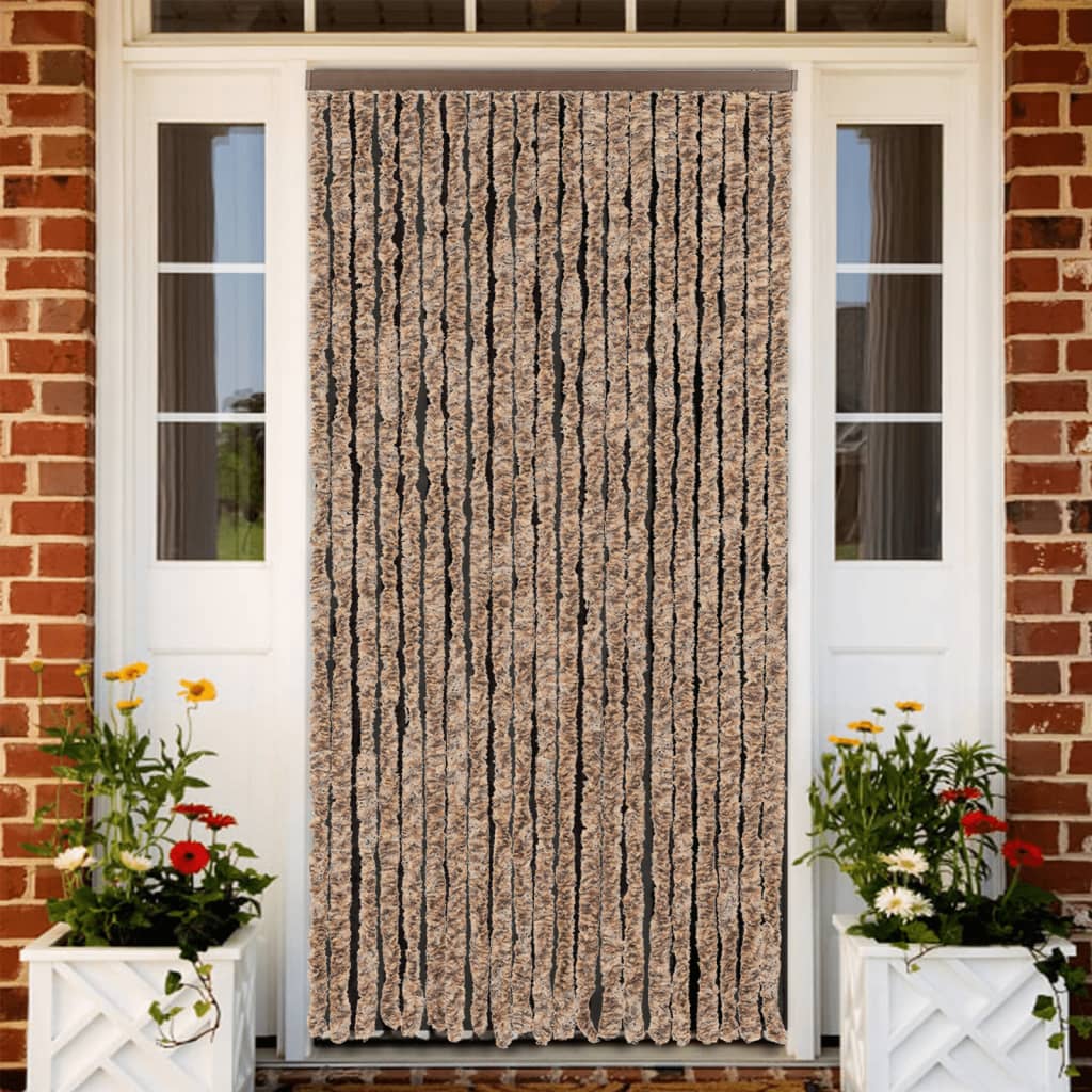 Vidaxl Fly Curtain 90x220 cm Chenille beige e marrone scuro