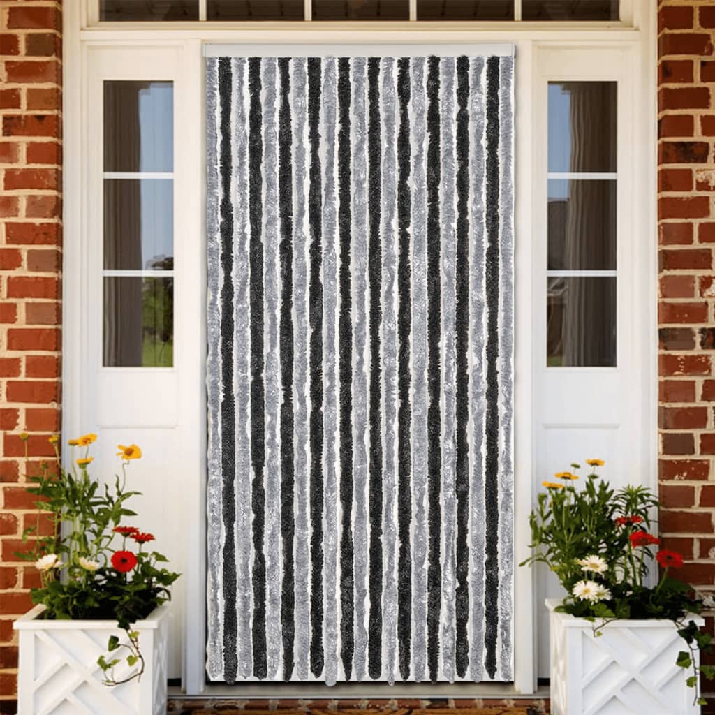 Vidaxl Fly Curtain 90x220 cm Chenille Grey and Black