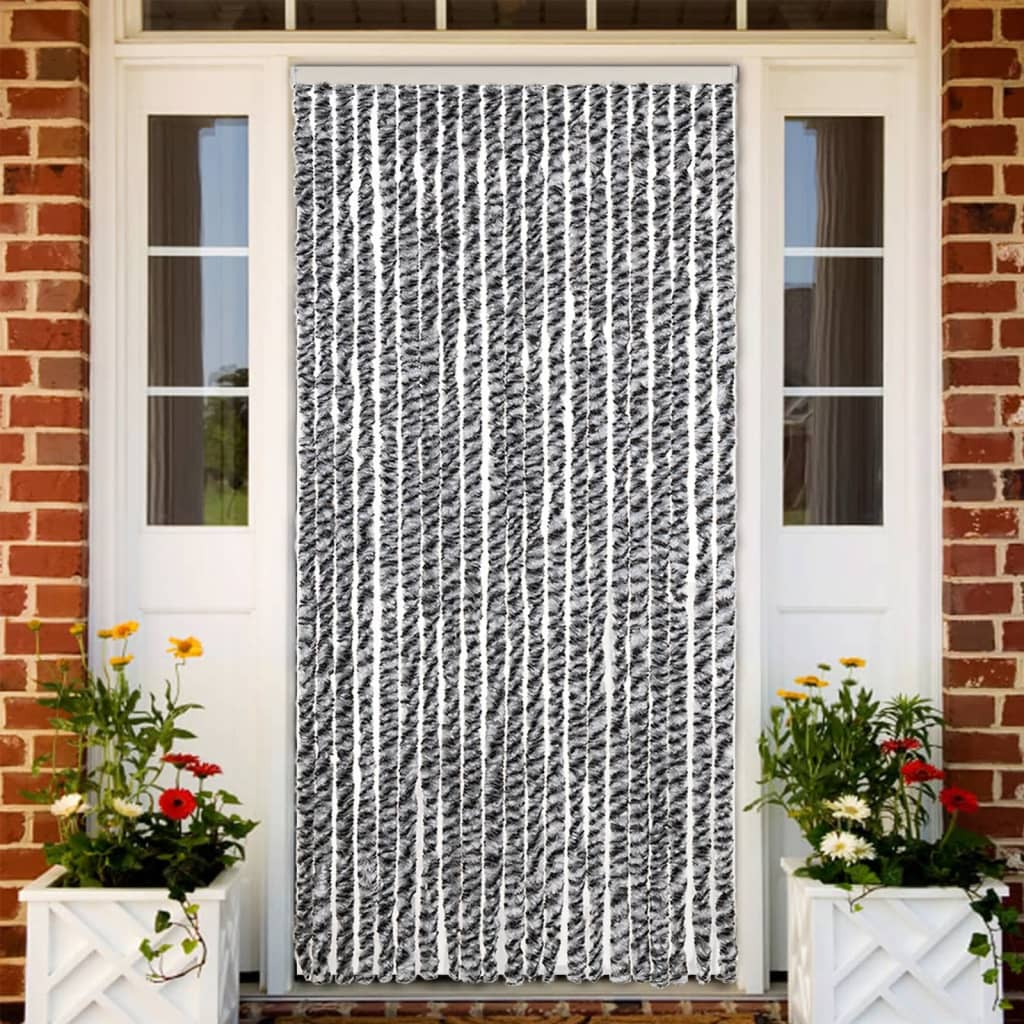 Vidaxl Fly Curtain 90x200 cm Chenille Grey and Black and White