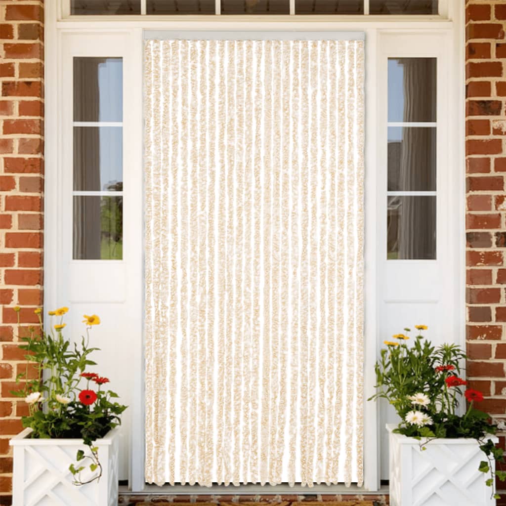 Vidaxl Fly Curtain 100x230 cm Chenille Beige and White