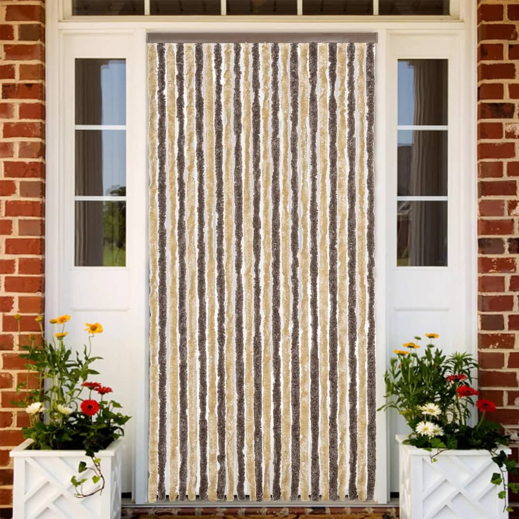 Vidaxx rideau anti-mouches 100x200 cm chenille marron foncé et beige