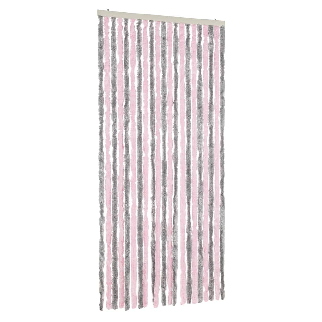 Vidaxl Fly Curtain 90x200 cm Chenille argento grigio e rosa