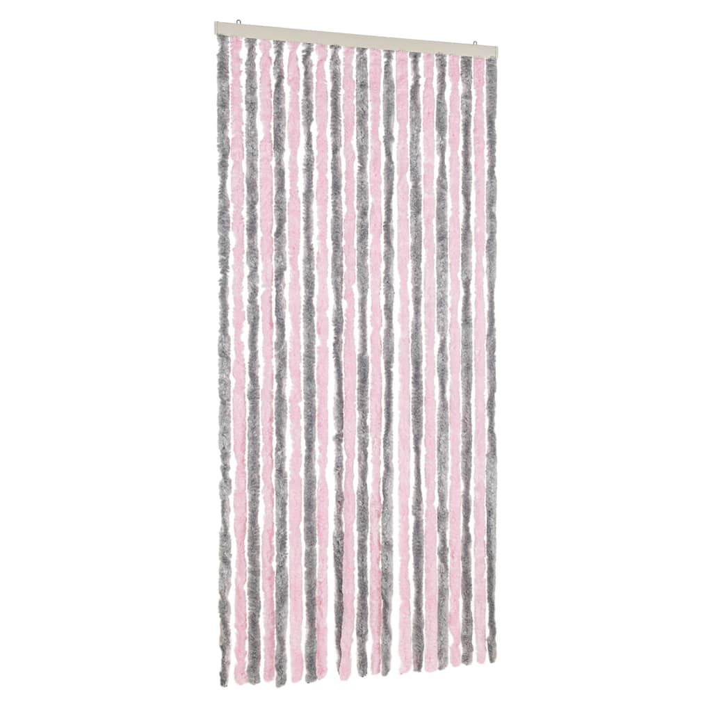 Vidaxl Fly Curtain 90x220 cm Chenille Silver Grey and Pink