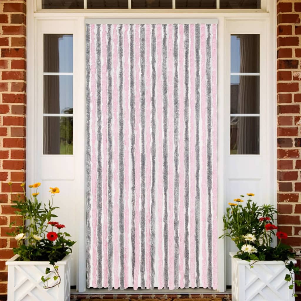 Vidaxl Fly Cundain 100x220 cm Chenille Silver Grey and Pink