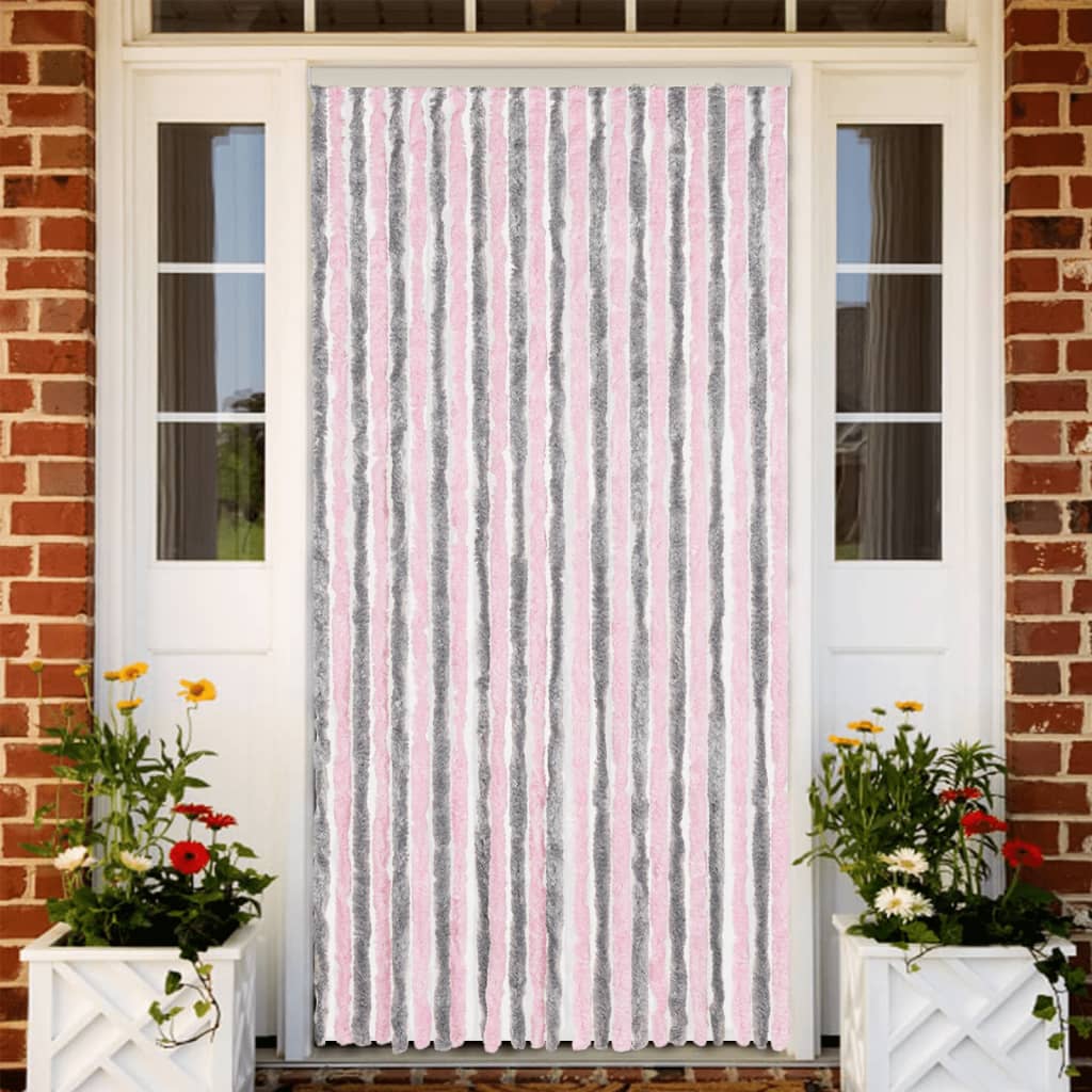 Vidaxl muha zavesa 100x230 cm Chenille Silver Grey and Pink