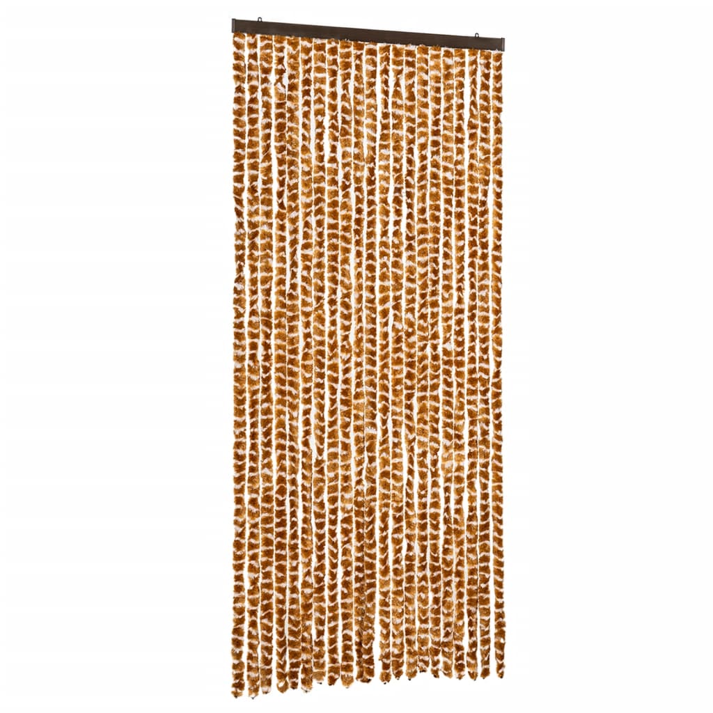 Cortina de mosca Vidaxl 90x200 cm chenille ocre y blanco