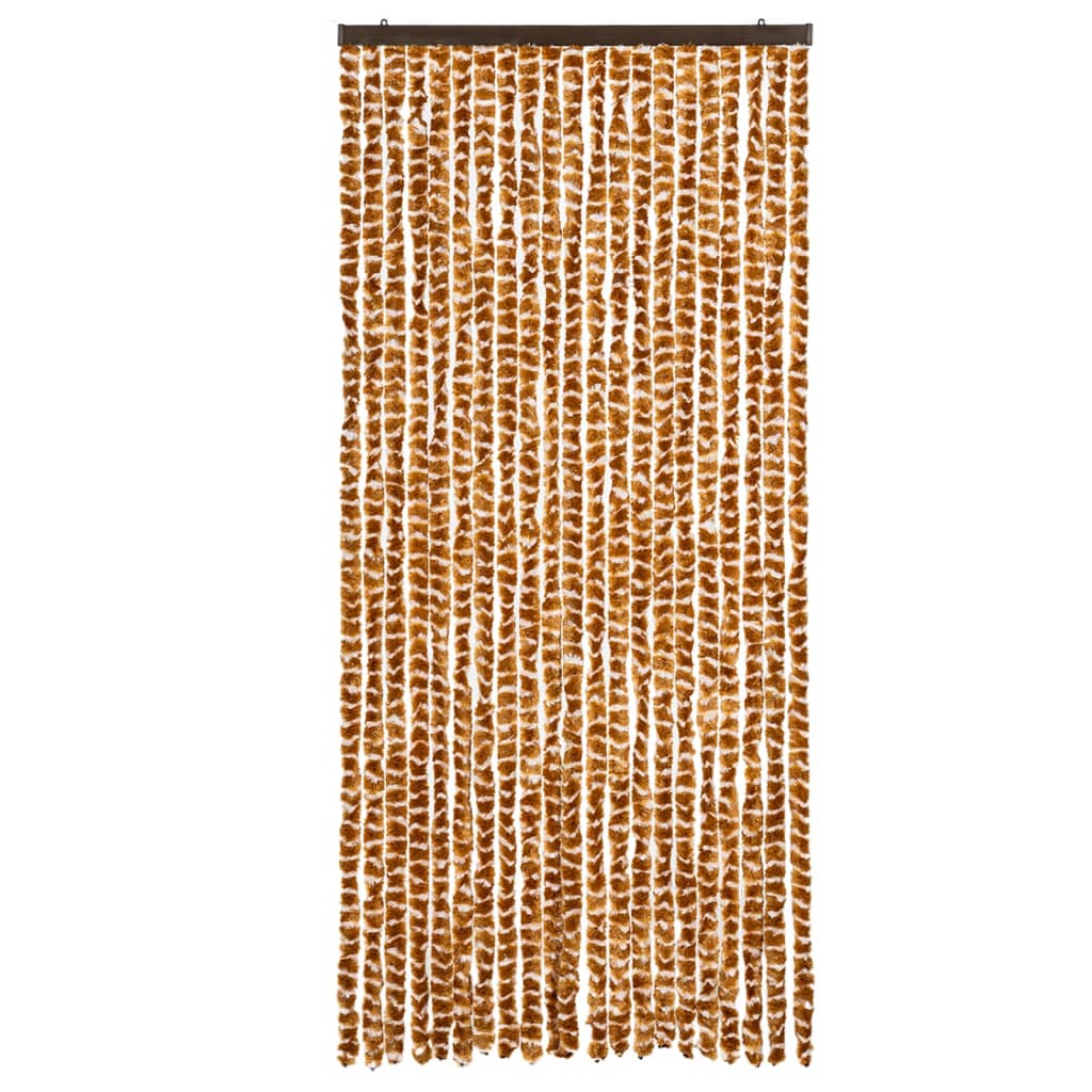 Cortina de mosca Vidaxl 90x200 cm chenille ocre y blanco