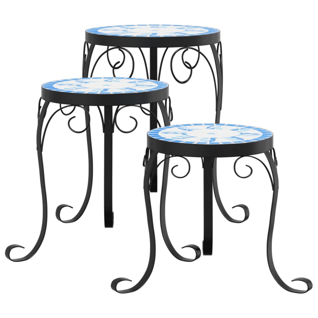 Vidaxl supports pour plantes 3 pcs en céramique bleu et blanc