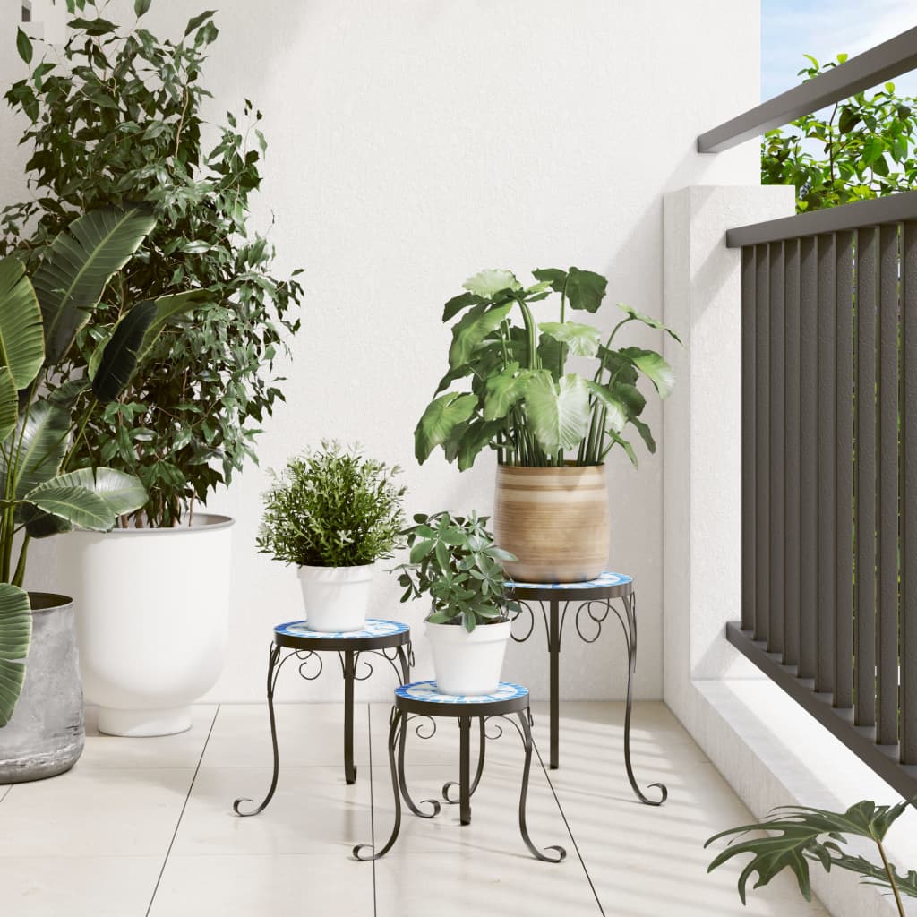 Vidaxl supports pour plantes 3 pcs en céramique bleu et blanc