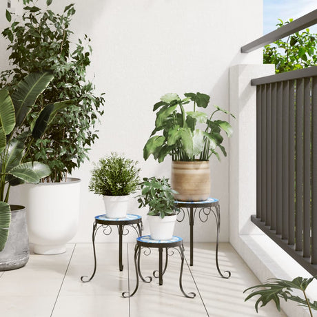 Vidaxl supports pour plantes 3 pcs en céramique bleu et blanc