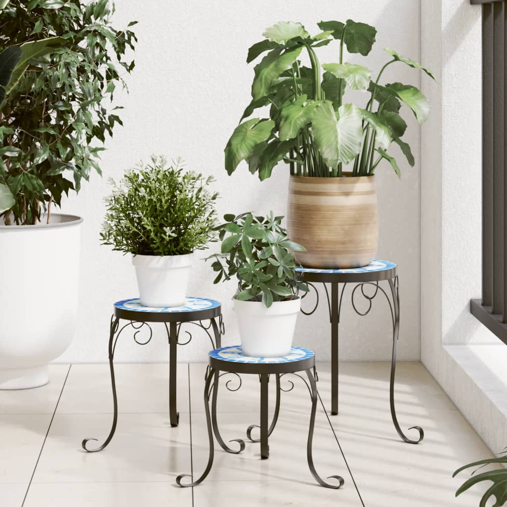 Vidaxl supports pour plantes 3 pcs en céramique bleu et blanc