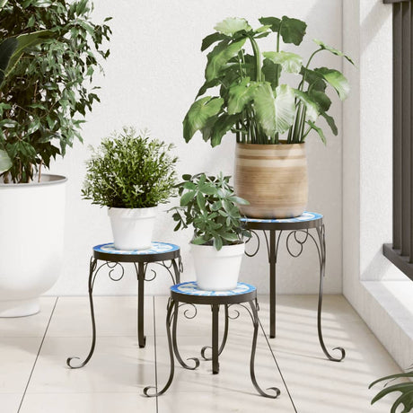 Vidaxl supports pour plantes 3 pcs en céramique bleu et blanc