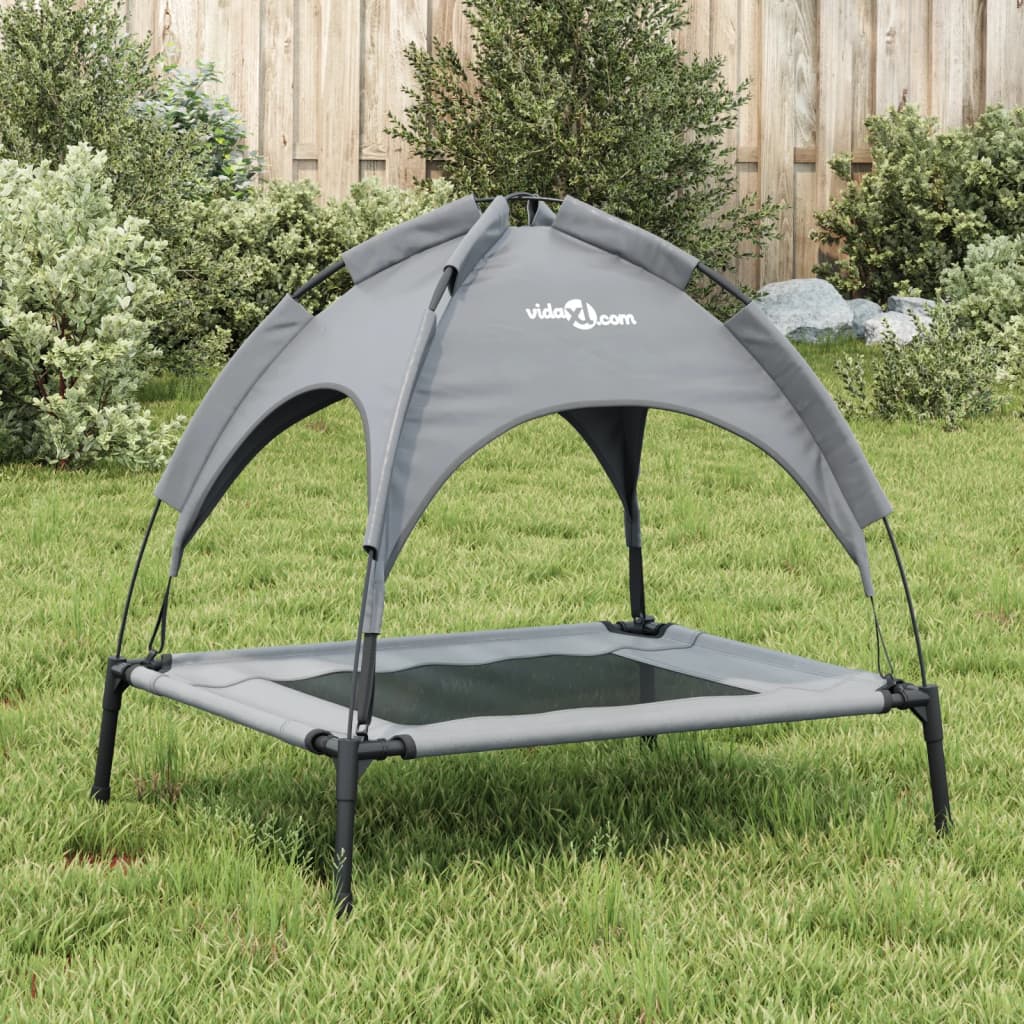 Lit pour chien Vidaxl avec auvent tissu oxford et acier anthracite