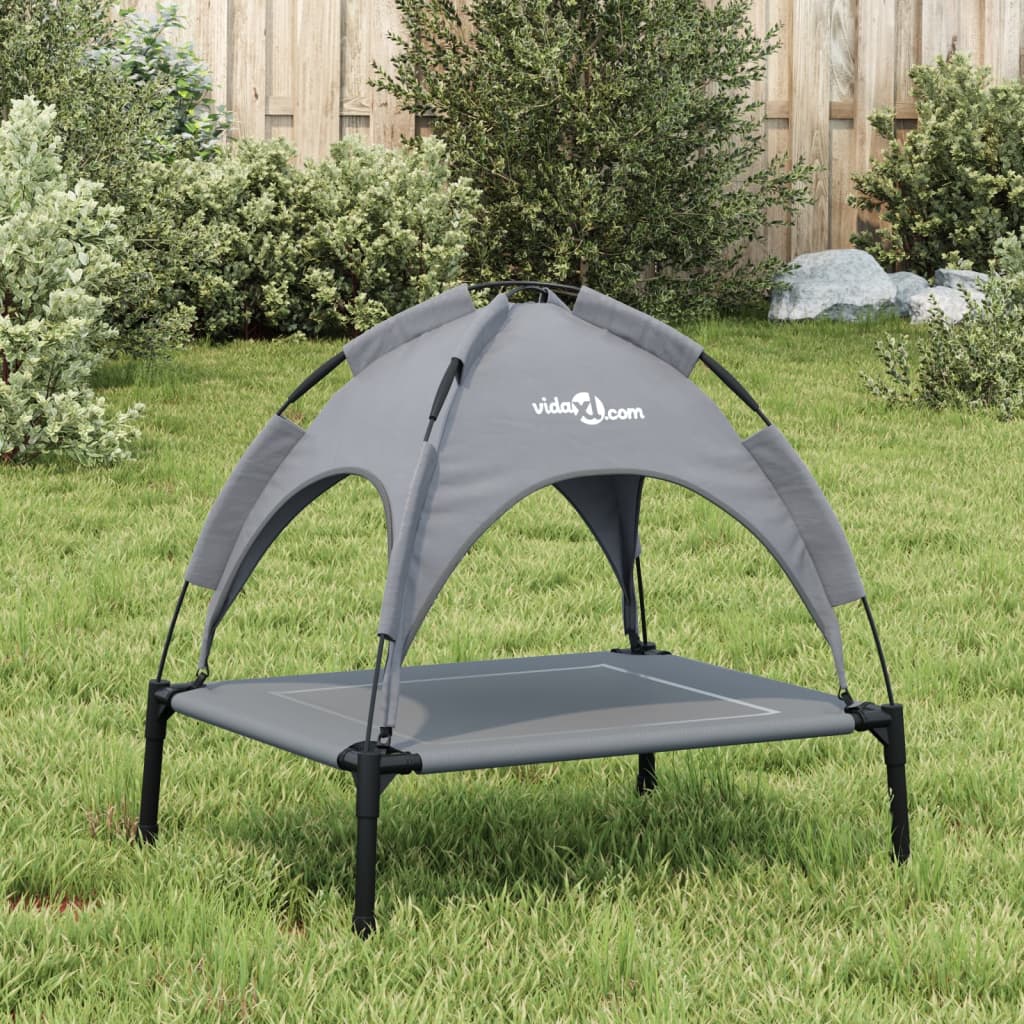 VidaXL Lit pour chien avec auvent tissu oxford et acier anthracite