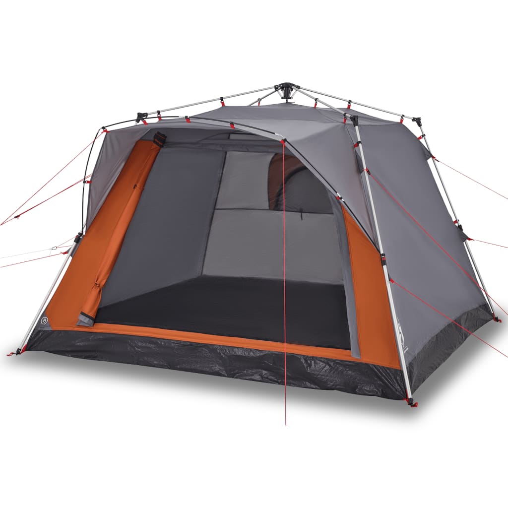 Tente de camping Vidaxl 4 personnes à dégagement rapide gris et orange