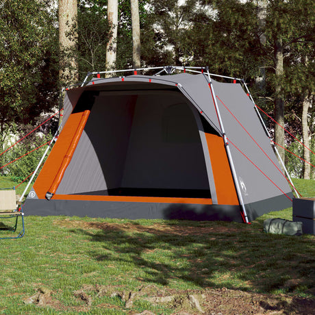Tente de camping Vidaxl 4 personnes à dégagement rapide gris et orange