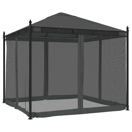 Tonnelle Vidaxx avec parois latérales en maille 2,93x2,93m acier anthracite