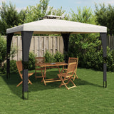 Vidaxl arbor with double roof 2.98x2.98 m steel cream -colored