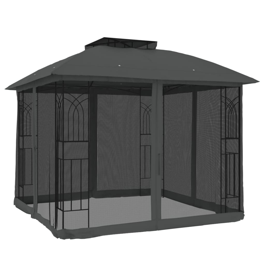 Tonnelle Vidaxx avec parois grillagées et double toit 2,94x2,94 m acier anthracite