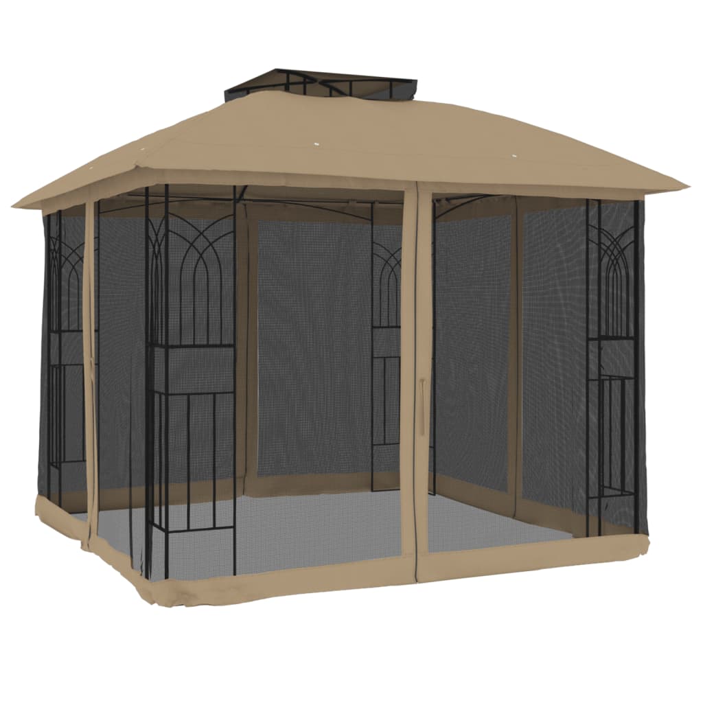 Parois latérales du gazebo Vidaxx en maille et double toit 2,94x2,94 m acier taupe