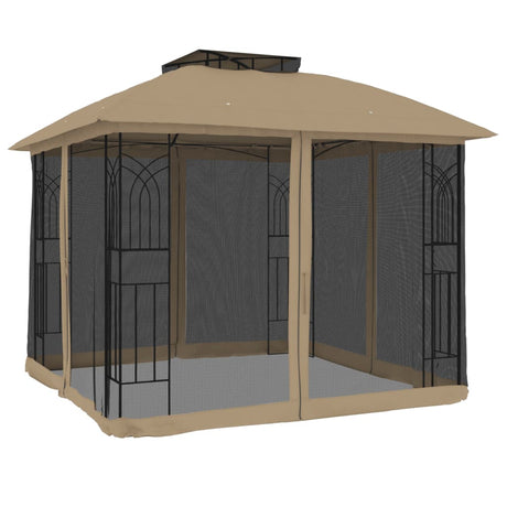 Parois latérales du gazebo Vidaxx en maille et double toit 2,94x2,94 m acier taupe