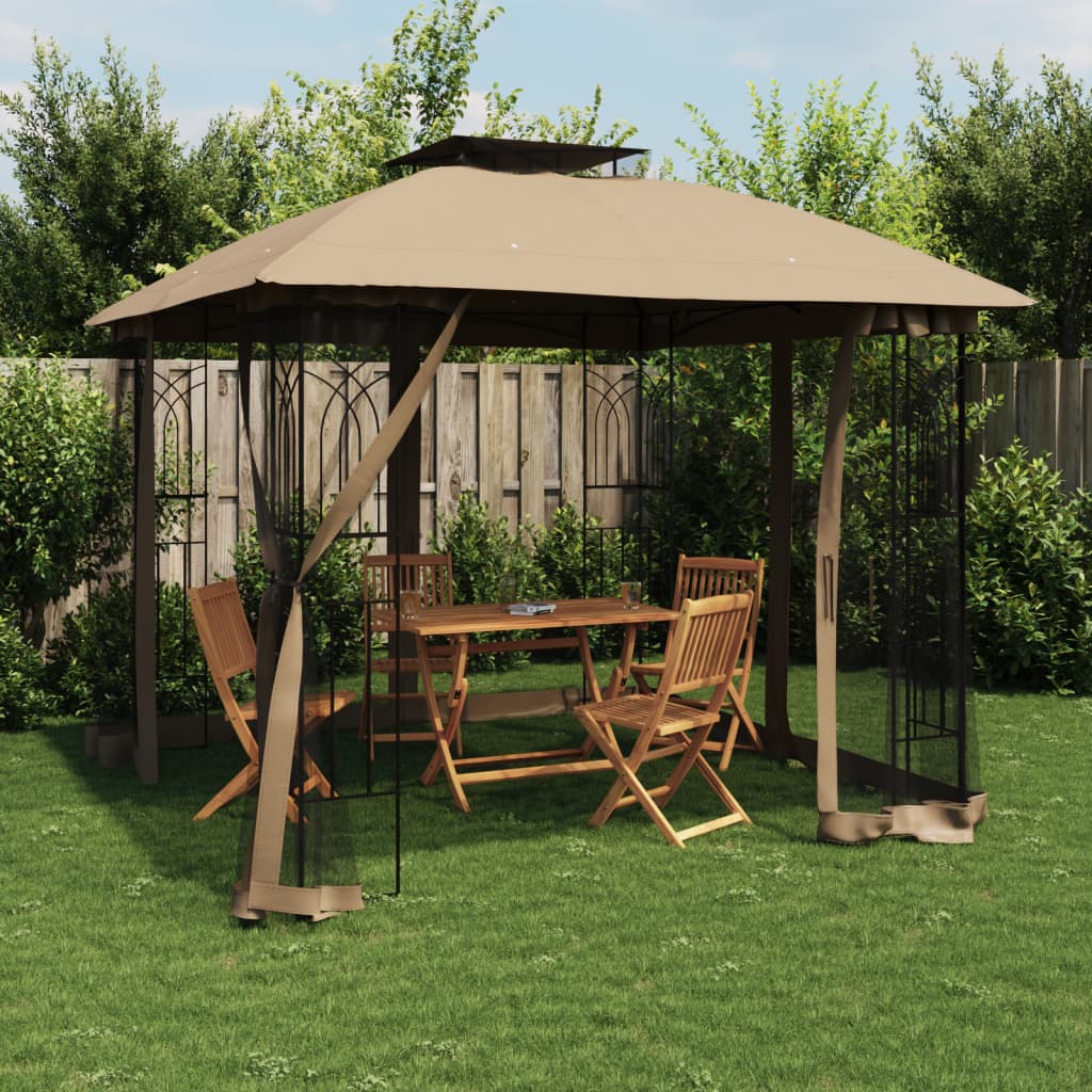 Parois latérales du gazebo Vidaxx en maille et double toit 2,94x2,94 m acier taupe