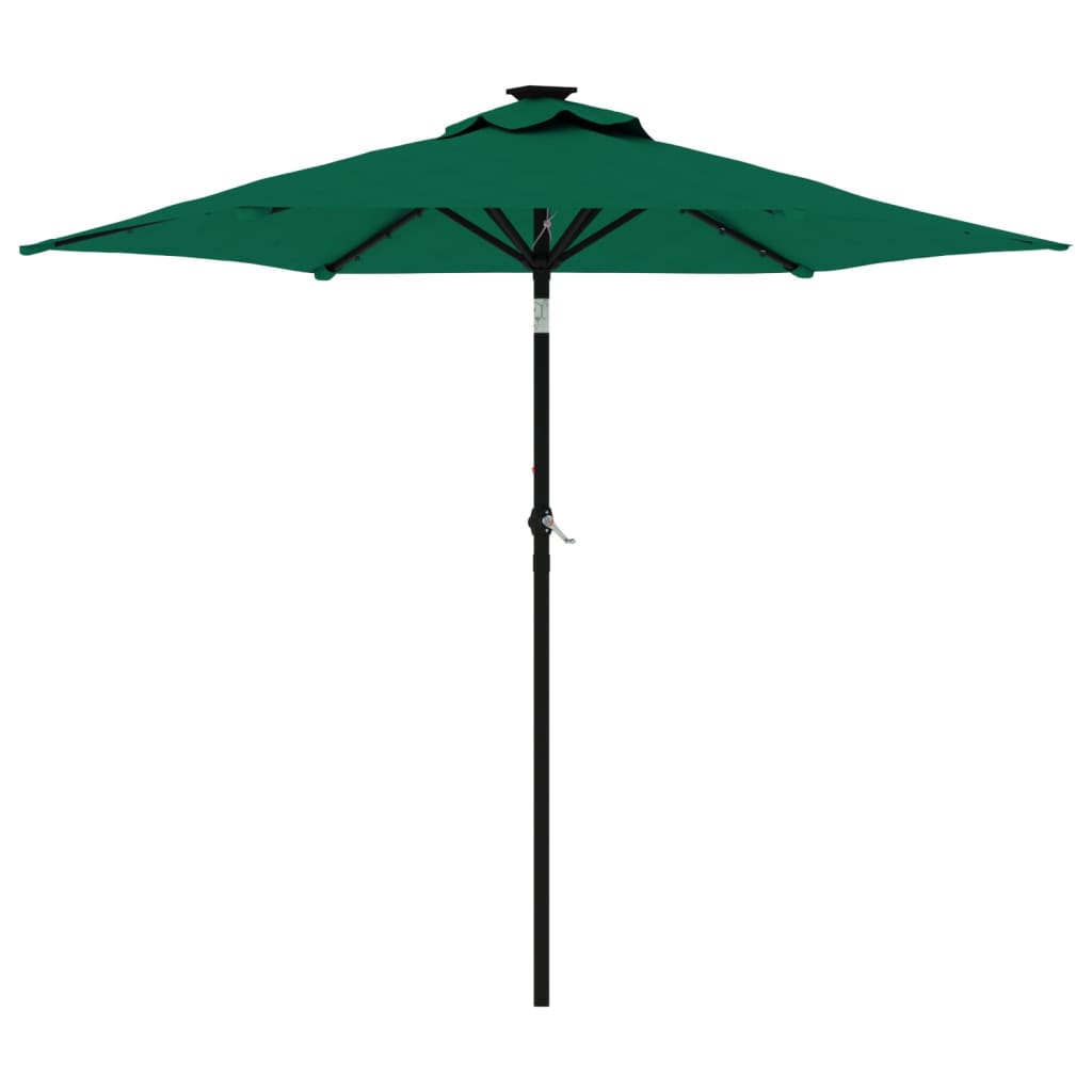 VIDAXL Parasol z LED in jeklenimi palicami 225x225x212 cm zelena