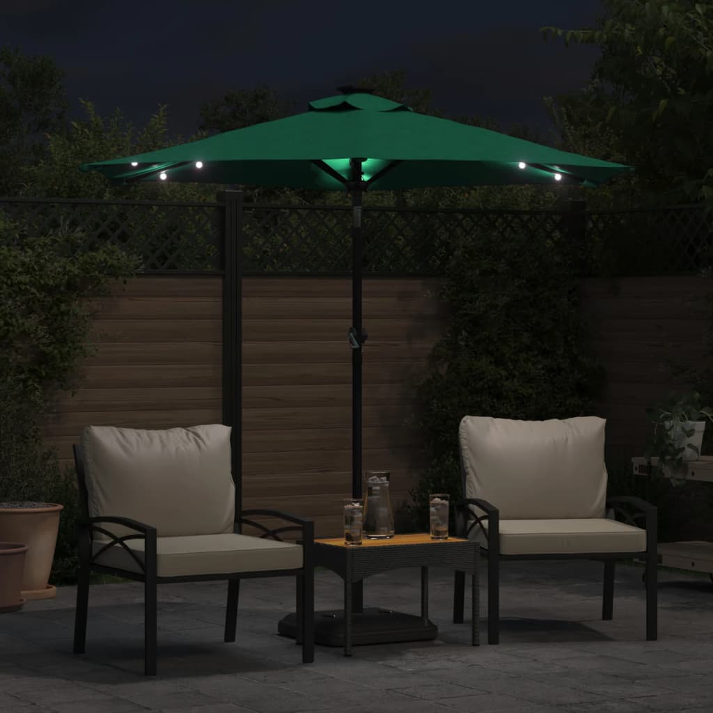 Parasol Vidaxl con LED y polo de acero 225x225x212 cm verde