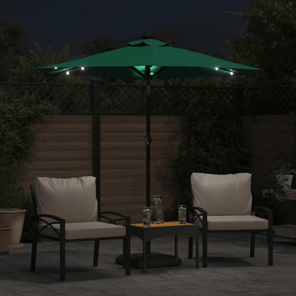 Parasol Vidaxx avec LED et mât en acier 225x225x212 cm vert