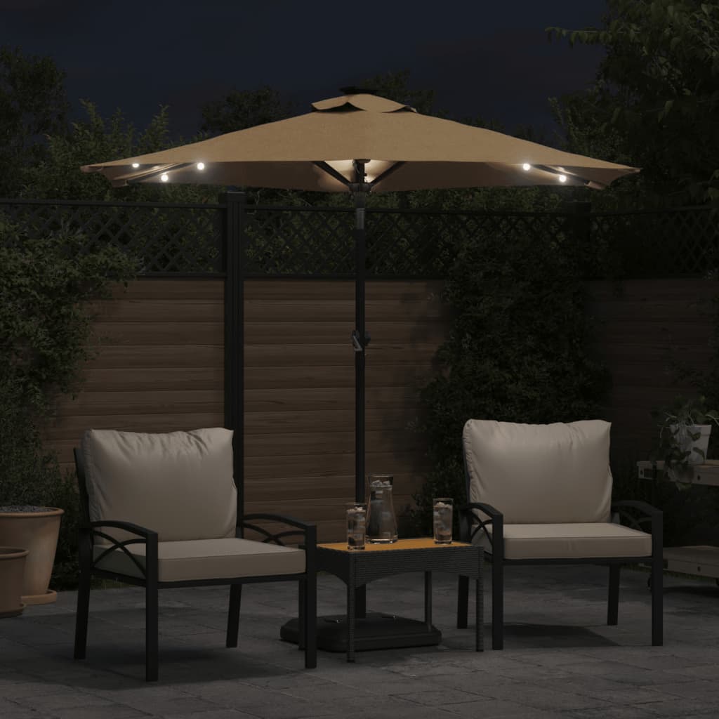 Parasol Vidaxx avec LED et mât en acier 225x225x212 cm taupe