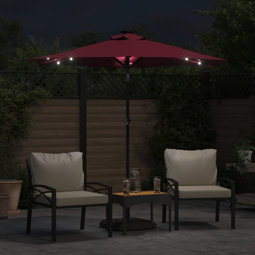 Vidaxl -Parasol mit LEDs und Stahlpol 225x225x212 cm Burgunderrot