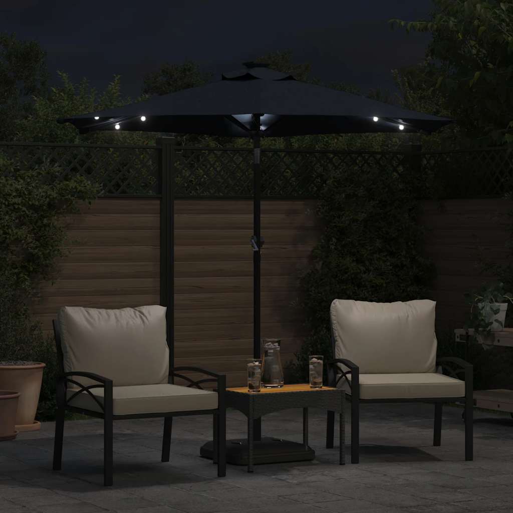 Parasol VidaXL avec LED et mât en acier 225x225x212 cm noir