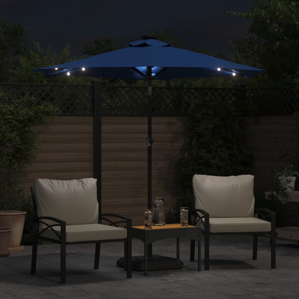 Parasol Vidaxx avec LED et mât en acier 225x225x212 cm bleu azur