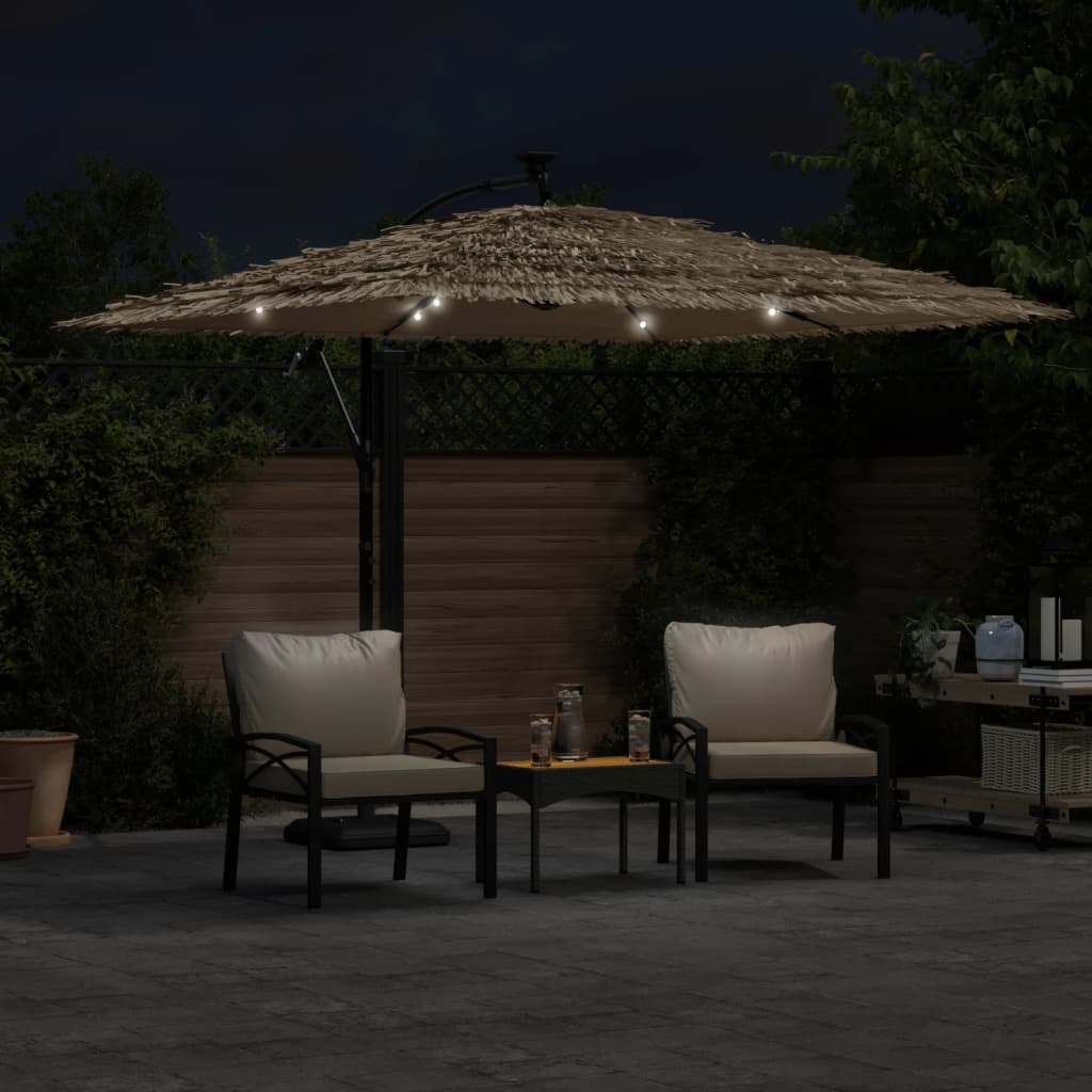 Vidaxl Parasol with LEDs and steel pole 269x269x235 cm brown