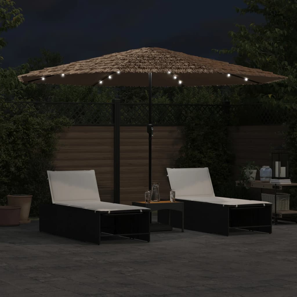 Vidaxl Parasol z LED in jeklenimi palicami 388x388x248 cm rjava