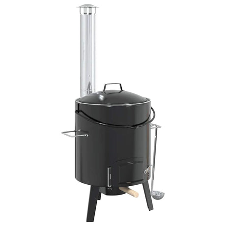 Vidaxl canon à goulasch avec cheminée et couvercle en acier émaillé noir