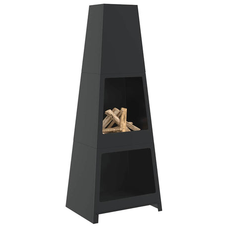 VidaXL cheminée d'extérieur avec tour de rangement du bois design acier noir