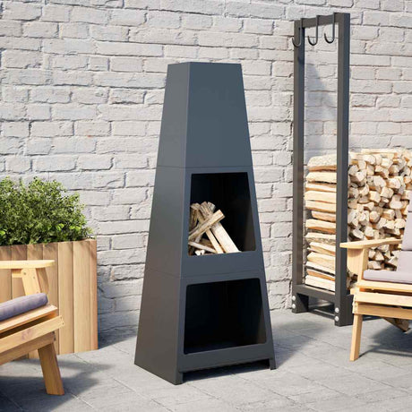 VidaXL cheminée d'extérieur avec tour de rangement du bois design acier noir