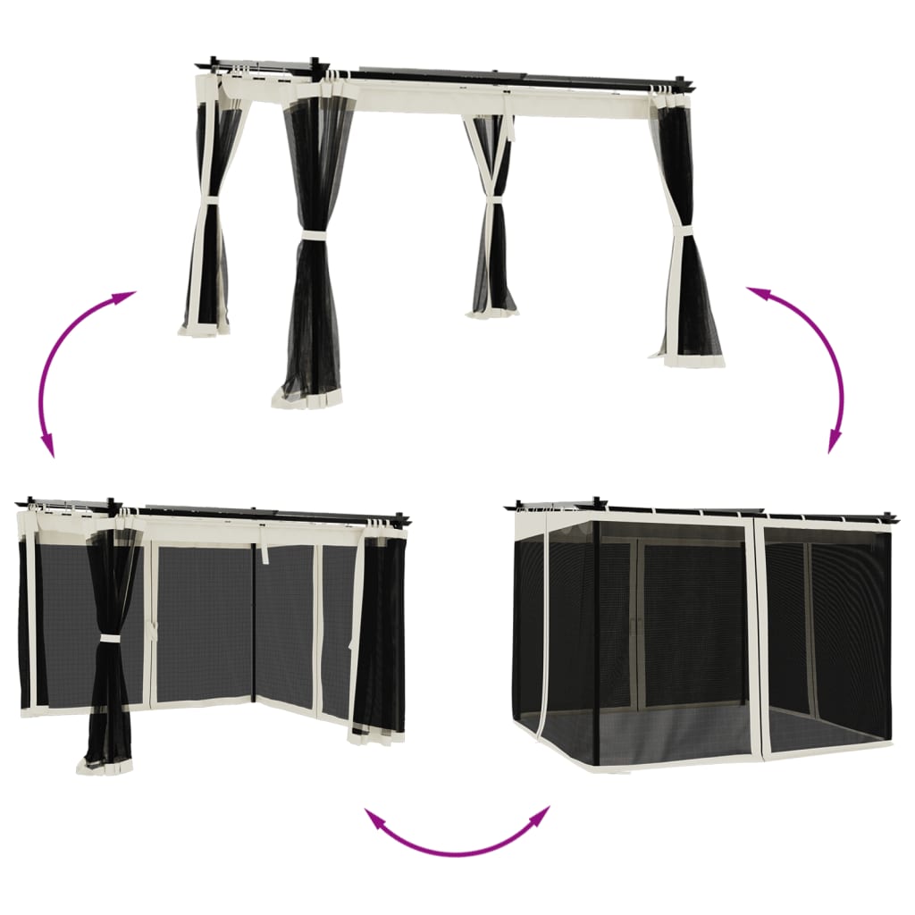 Gazebo Vidaxx avec parois latérales en maille 3x3 m en acier couleur crème