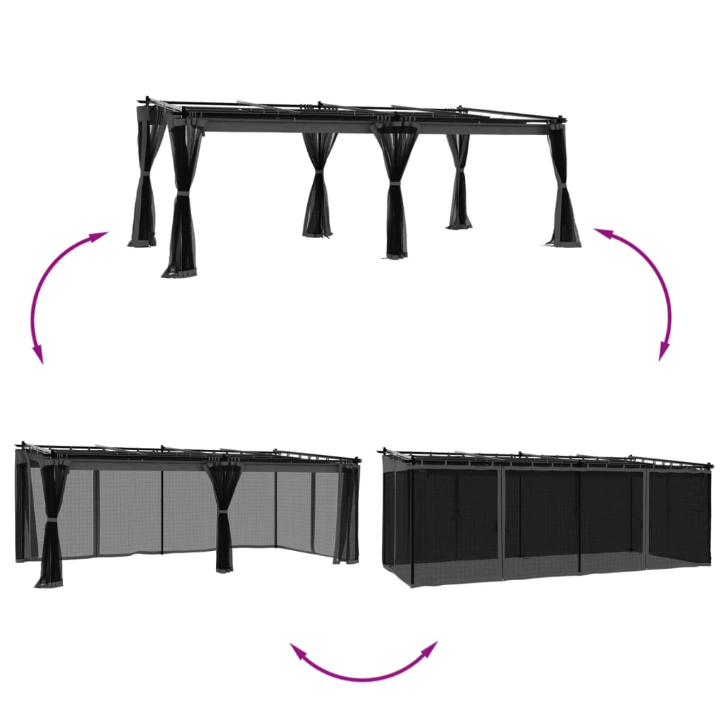 Vidaxl Arbor med sidoväggar i nät 6x3 m stål Anthracite -färgad