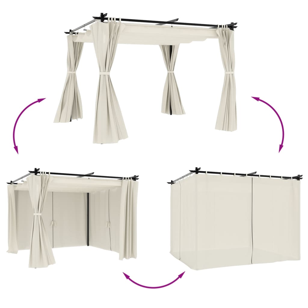 Gazebo Vidaxx avec rideaux 3x3 m acier couleur crème