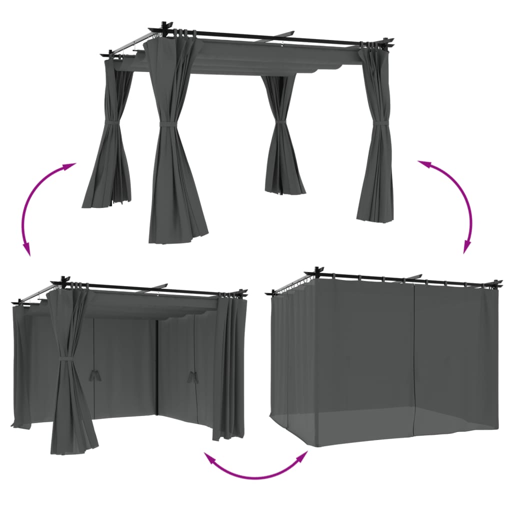 Vidaxl arbor with curtains 3x3 m steel anthracite -colored