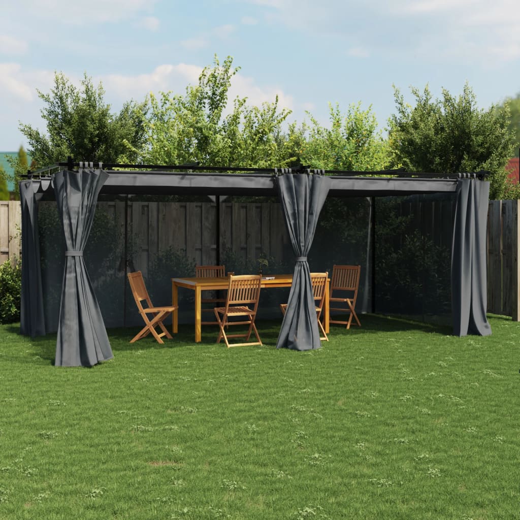 Vidaxl arbor with curtains 6x3 m steel anthracite -colored