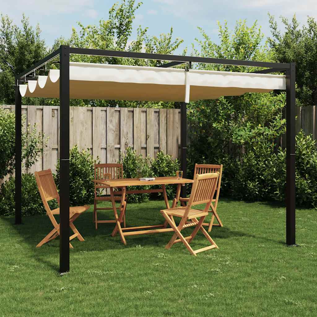 Arbor Vidaxl avec toit extensible 3x3 m crème en acier -colore