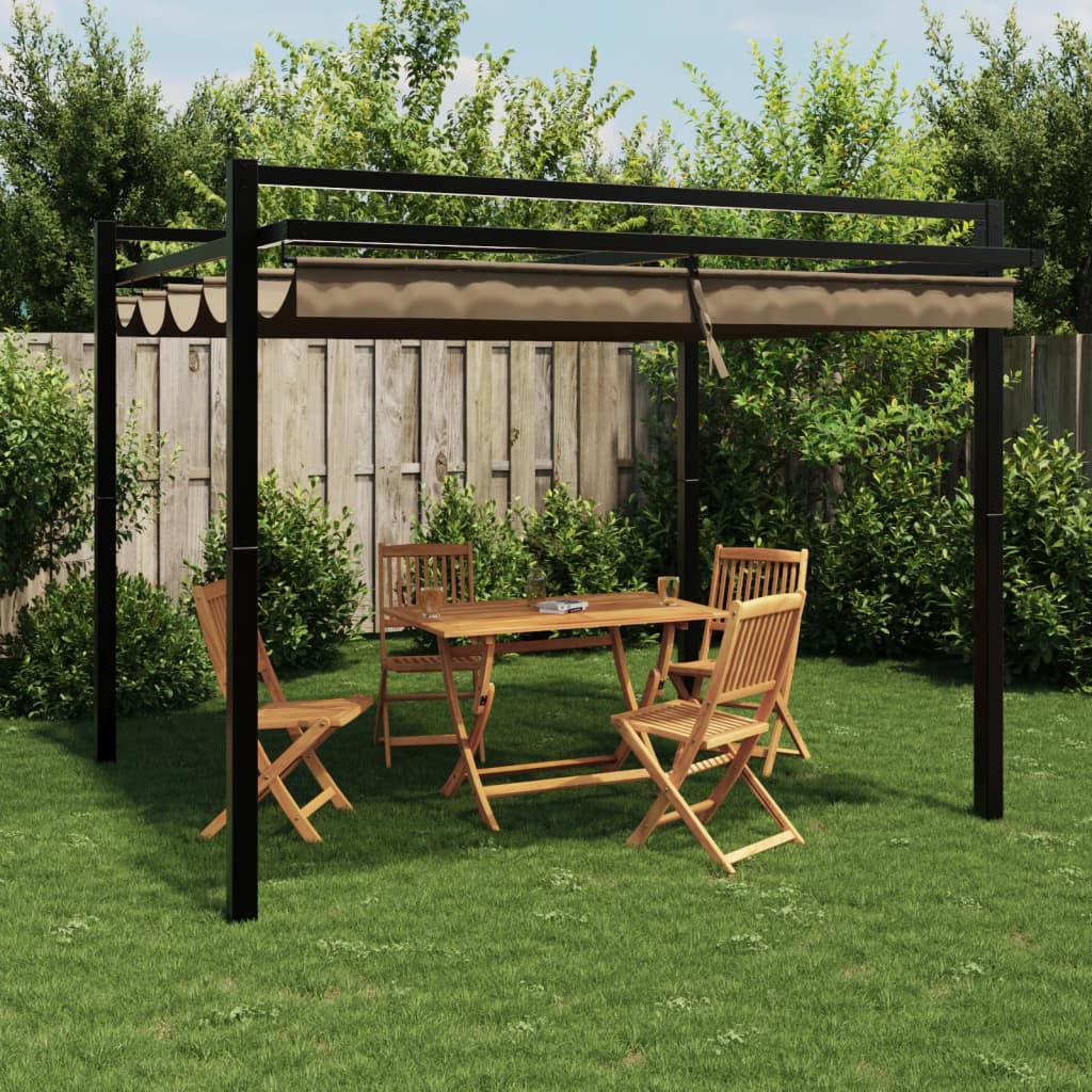 Arbor vidaxl avec toit extensible 3x3 m en aluminium taupe