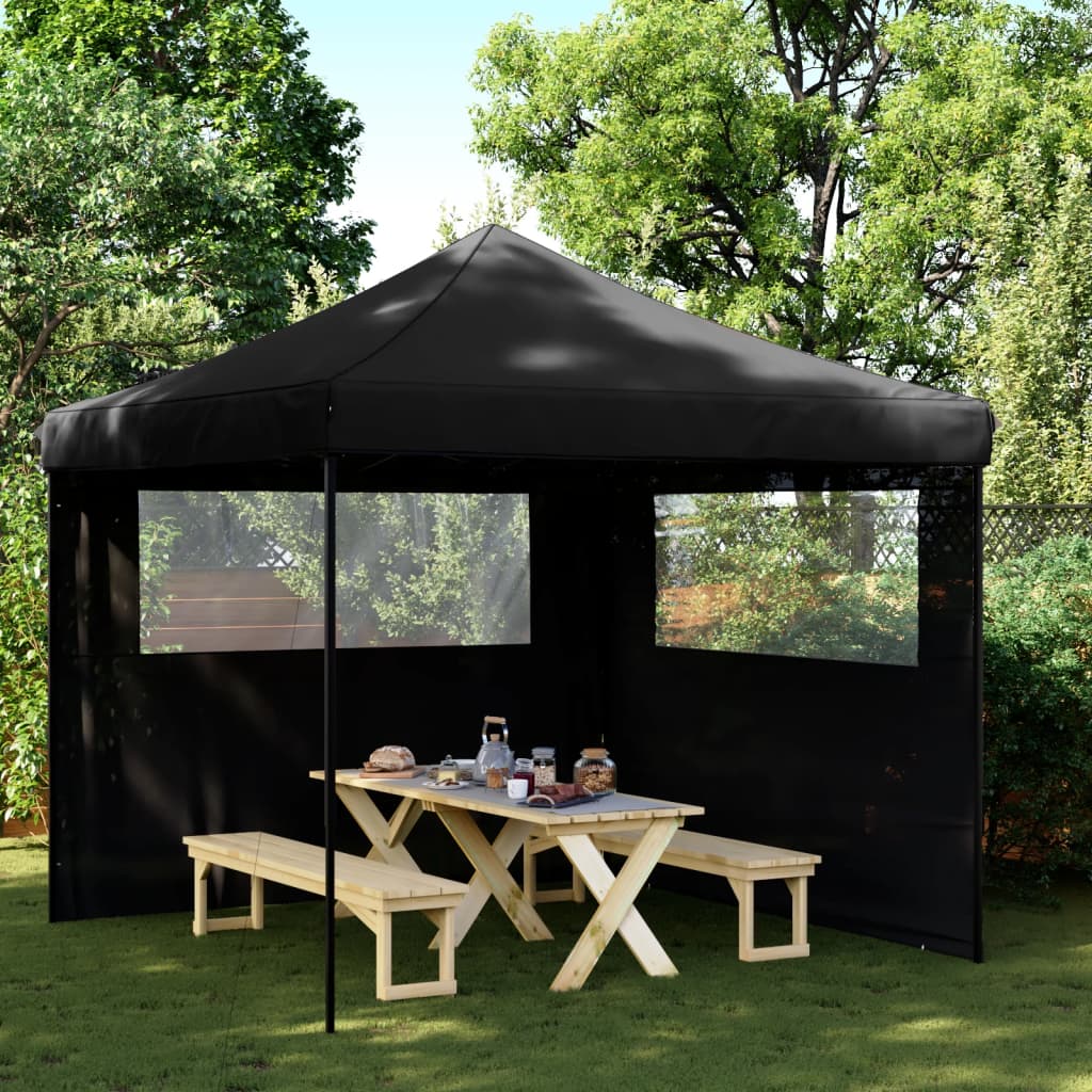 Vidaxl PartyTent sammenleggbar pop-up med 2 sidevegger svart