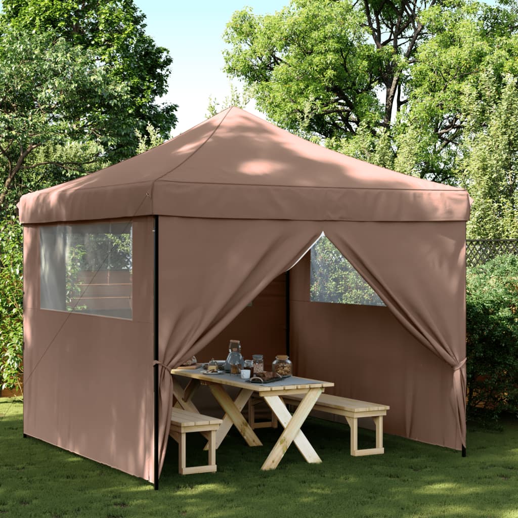 Vidaxl PartyTent sammenleggbar pop-up med 4 sidevegger brun