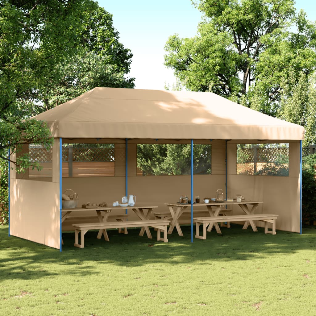 Pop-up pieghevole Vidaxl PartyTent con 3 pareti laterali beige